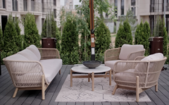 Диван деревянный плетеный трехместный