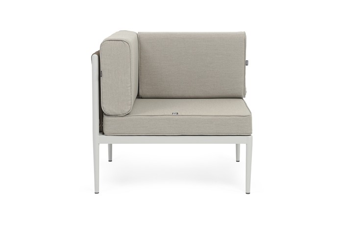 "Касабланка" угловой модуль плетеный из роупа, каркас алюминий светло-серый (RAL7035) муар, роуп серо-коричневый 23мм, ткань бежевая 15052