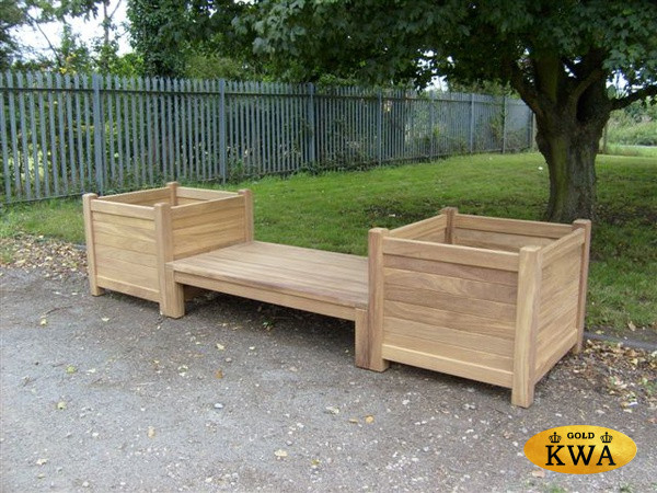 Деревянные кашпо для улицы с лавкой