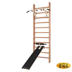 Шведская стенка деревянная из массива бука - БУК ПРЕМИУМ - Т - ДВ (стенка + турник + доска с валиками для пресса)