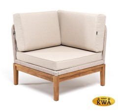 &quot;Канны&quot; угловой модуль плетеный из роупа, основание дуб, роуп бежевый круглый, ткань бежевая 035