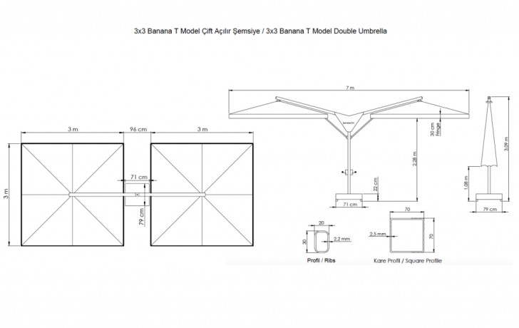 Зонт профессиональный двухкупольный 6х3 м