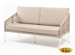 &quot;Канны&quot; диван 2-местный плетеный из роупа, каркас алюминий белый, роуп бежевый круглый, ткань бежевая