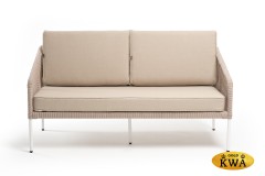 &quot;Канны&quot; диван 2-местный плетеный из роупа, каркас алюминий белый, роуп бежевый круглый, ткань бежевая