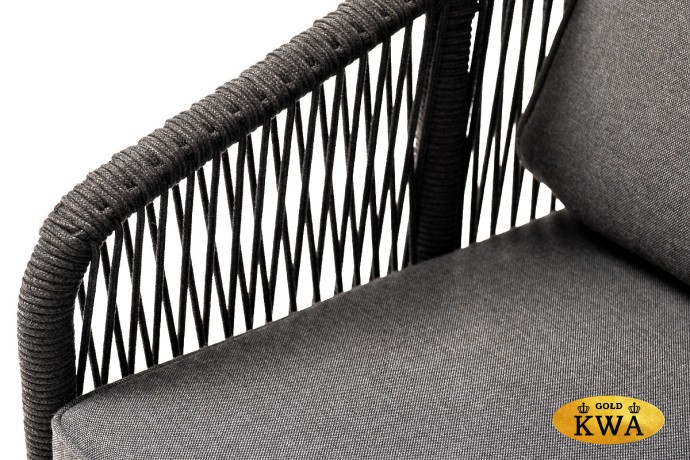 "Канны" кресло плетеное из роупа, основание дуб, роуп темно-серый круглый, ткань темно-серая 019