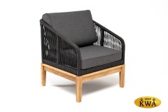 "Канны" кресло плетеное из роупа, основание дуб, роуп темно-серый круглый, ткань темно-серая 019