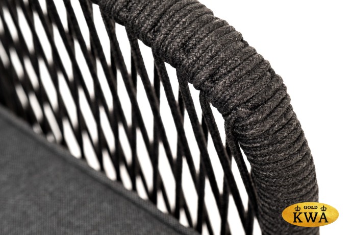 "Канны" кресло плетеное из роупа, основание дуб, роуп темно-серый круглый, ткань темно-серая 019