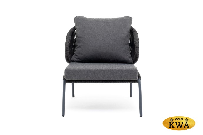 "Милан" кресло плетеное из роупа, каркас алюминий темно-серый (RAL7024), роуп темно-серый круглый, ткань темно-серая 019