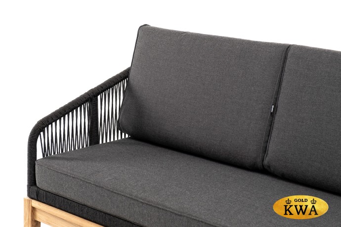 "Канны" диван 2-местный плетеный из роупа, основание дуб, роуп темно-серый круглый, ткань темно-серая 019