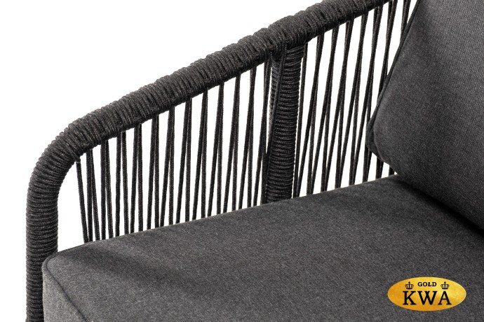 "Канны" диван 2-местный плетеный из роупа, основание дуб, роуп темно-серый круглый, ткань темно-серая 019