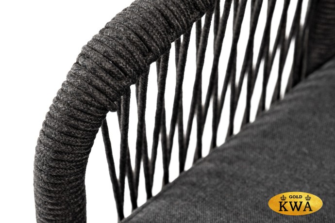 "Канны" диван 2-местный плетеный из роупа, основание дуб, роуп темно-серый круглый, ткань темно-серая 019