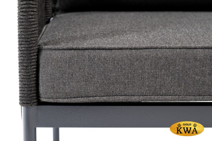 "Канны" диван 3-местный плетеный из роупа, каркас алюминий темно-серый (RAL7024) шагрень, роуп темно-серый круглый, ткань Savana Grafit