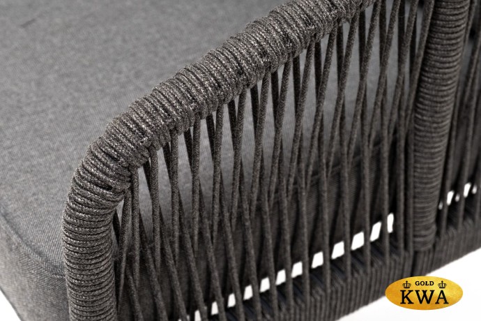 "Канны" диван 3-местный плетеный из роупа, каркас алюминий темно-серый (RAL7024) шагрень, роуп темно-серый круглый, ткань Savana Grafit