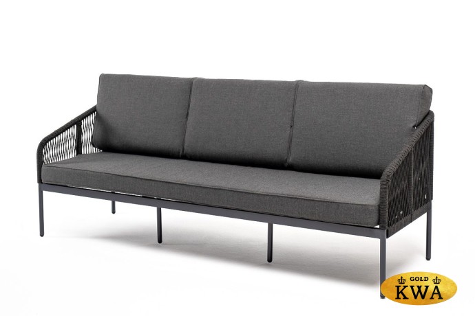 "Канны" диван 3-местный плетеный из роупа, каркас алюминий темно-серый (RAL7024) шагрень, роуп темно-серый круглый, ткань Savana Grafit