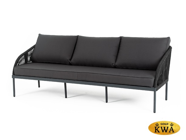 "Канны" диван 3-местный плетеный из роупа, каркас алюминий темно-серый (RAL7024) шагрень, роуп темно-серый круглый, ткань Savana Grafit