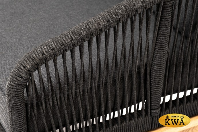 "Канны" диван 3-местный плетеный из роупа, основание дуб, роуп темно-серый круглый, ткань темно-серая 019