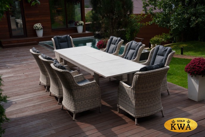 ГАРДА раскладной обеденный стол + кресла БЕРГАМО (цвет серый)