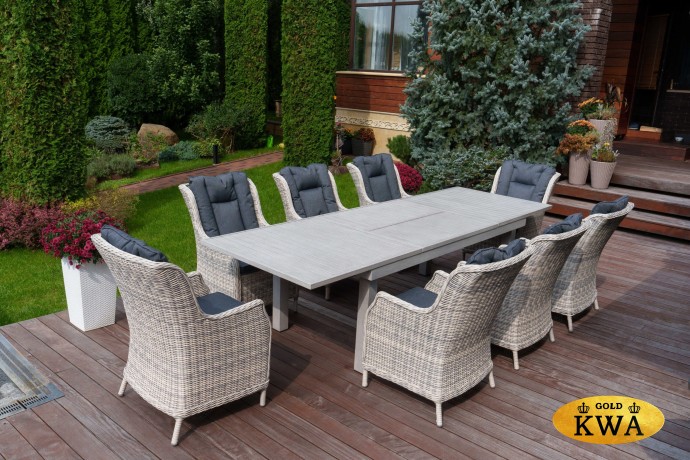 ГАРДА раскладной обеденный стол + кресла БЕРГАМО (цвет серый)