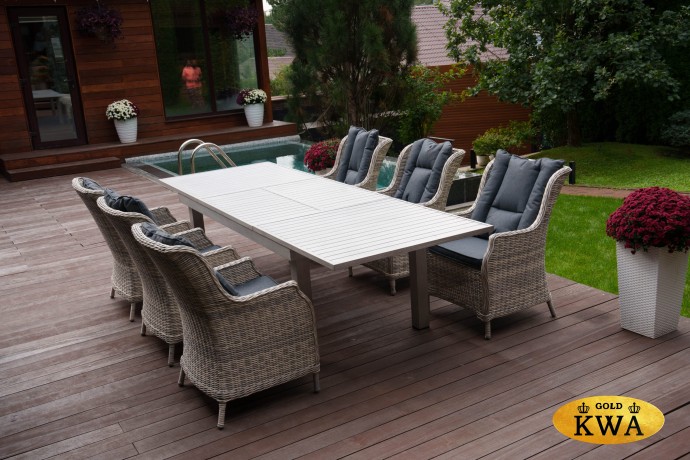 ГАРДА раскладной обеденный стол + кресла БЕРГАМО (цвет серый)