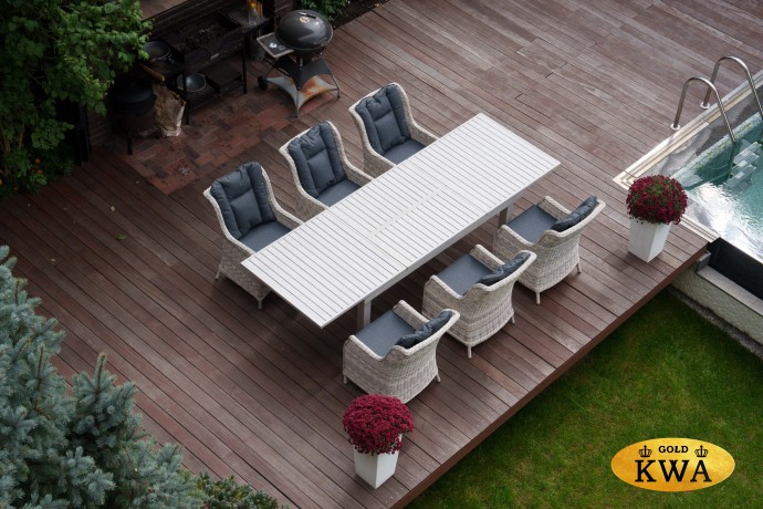 ГАРДА раскладной обеденный стол + кресла БЕРГАМО (цвет серый)