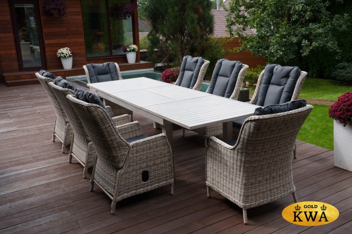 ГАРДА раскладной обеденный стол + кресла БЕРГАМО (цвет серый)