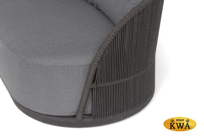 "Монтелла" диван 3-местный плетеный из роупа, каркас алюминий темно-серый (RAL7024) муар, роуп темно-серый круглый, ткань темно-серая 027