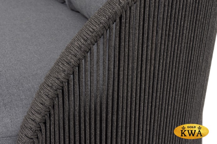 "Монтелла" диван 3-местный плетеный из роупа, каркас алюминий темно-серый (RAL7024) муар, роуп темно-серый круглый, ткань темно-серая 027