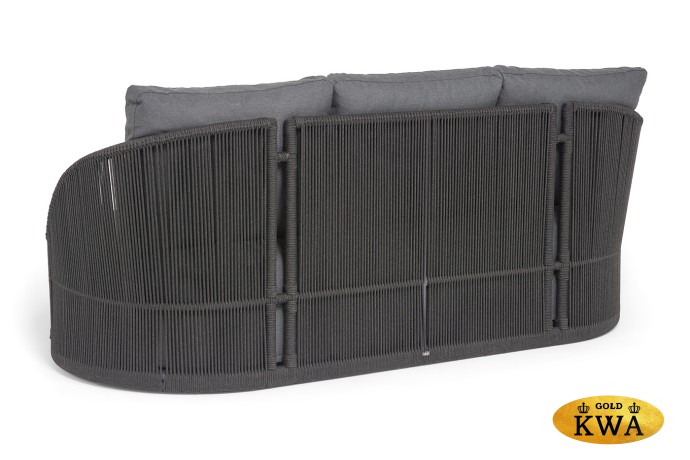 "Монтелла" диван 3-местный плетеный из роупа, каркас алюминий темно-серый (RAL7024) муар, роуп темно-серый круглый, ткань темно-серая 027