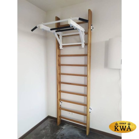 Шведская стена деревянная из массива дуба - ДУБ - СТ+ (стенка + турник семейный + канат + кольца деревянные)