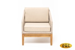 &quot;Канны&quot; кресло плетеное из роупа, основание дуб, роуп бежевый круглый, ткань бежевая 052