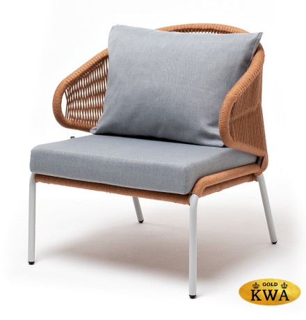 "Милан" кресло плетеное из роупа, каркас алюминий светло-серый (RAL7035) муар, роуп оранжевый меланж круглый, ткань светло-серая