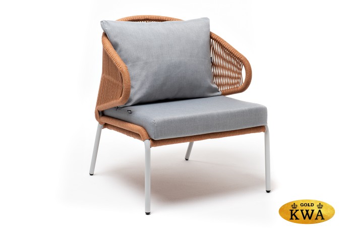 "Милан" кресло плетеное из роупа, каркас алюминий светло-серый (RAL7035) муар, роуп оранжевый меланж круглый, ткань светло-серая