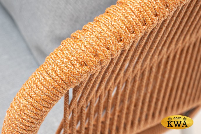 "Милан" кресло плетеное из роупа, каркас алюминий светло-серый (RAL7035) муар, роуп оранжевый меланж круглый, ткань светло-серая