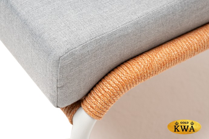 "Милан" кресло плетеное из роупа, каркас алюминий светло-серый (RAL7035) муар, роуп оранжевый меланж круглый, ткань светло-серая