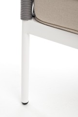 &quot;Канны&quot; диван 3-местный плетеный из роупа, каркас алюминий белый шагрень, роуп светло-серый круглый, ткань бежевая