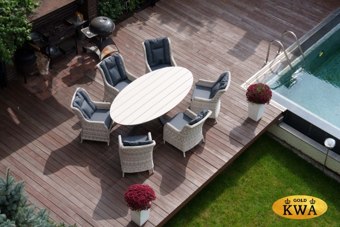 ЛУГАНО обеденный стол + кресла БЕРГАМО (цвет серый)