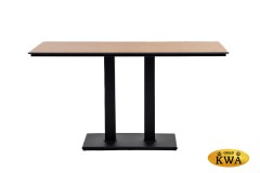 "Каффе" обеденный стол из HPL 140х70см, цвет "дуб", подстолье двойное черное чугун
