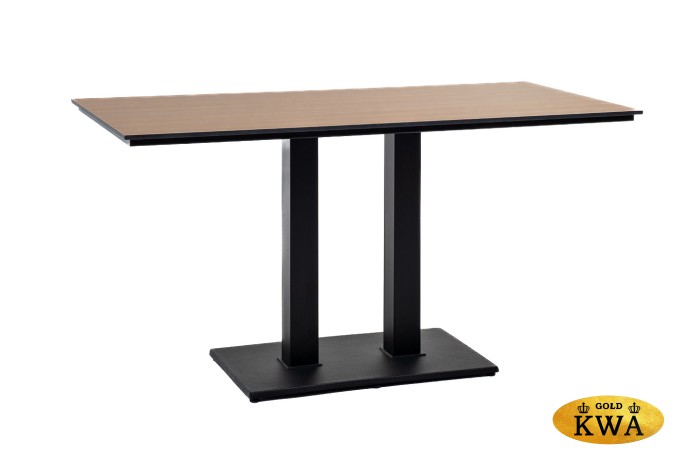 "Каффе" обеденный стол из HPL 140х70см, цвет "дуб", подстолье двойное черное чугун