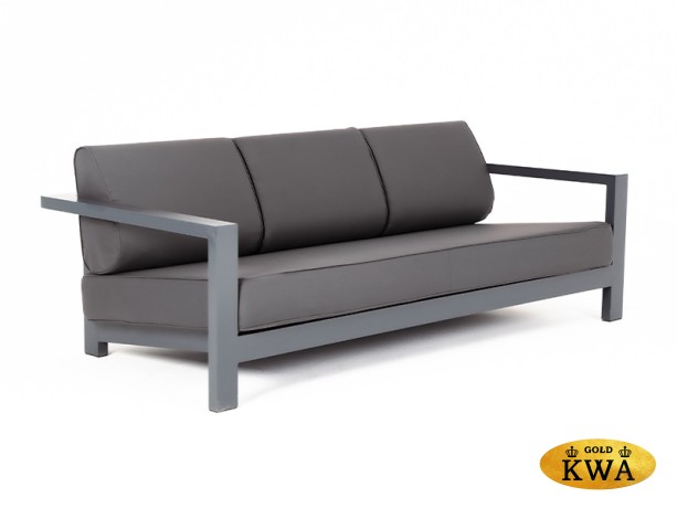 "Гранада" диван 3-местный, каркас алюминий темно-серый (RAL7024) муар, ткань темно-серая 027