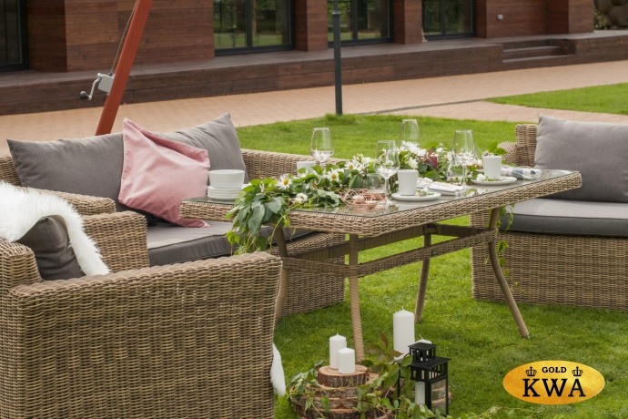 "Аффогато" обеденная группа из искусственного ротанга, цвет соломенный