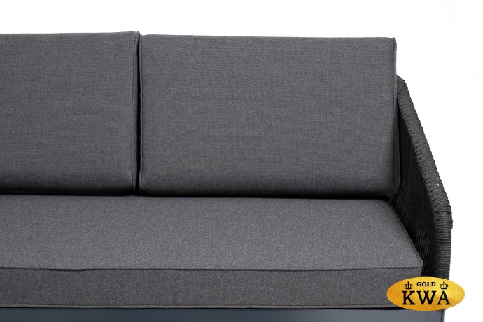 "Канны" диван модульный плетеный из роупа, каркас алюминий темно-серый (RAL7024), роуп темно-серый круглый, ткань темно-серая