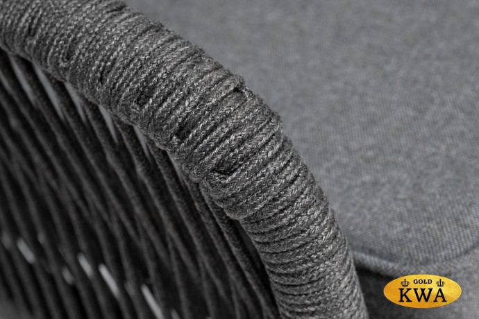 "Канны" диван модульный плетеный из роупа, каркас алюминий темно-серый (RAL7024), роуп темно-серый круглый, ткань темно-серая