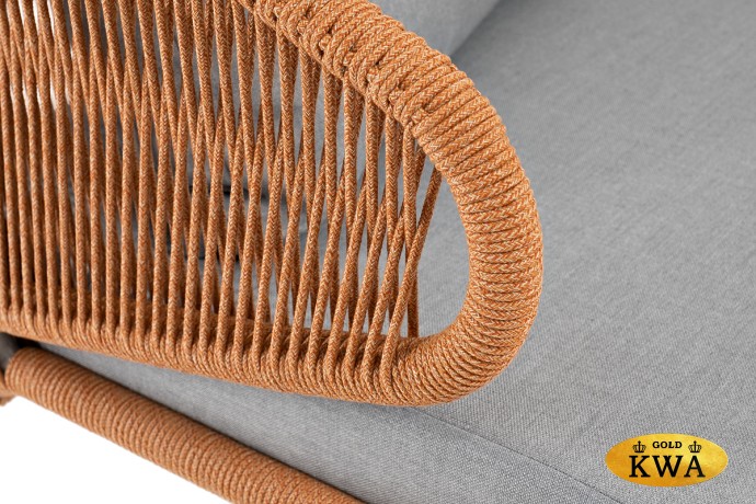 "Милан" диван 2-местный плетеный из роупа, каркас алюминий светло-серый (RAL7035) муар, роуп оранжевый меланж круглый, ткань светло-серая