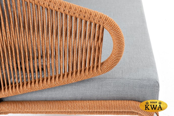 "Милан" диван 2-местный плетеный из роупа, каркас алюминий светло-серый (RAL7035) муар, роуп оранжевый меланж круглый, ткань светло-серая