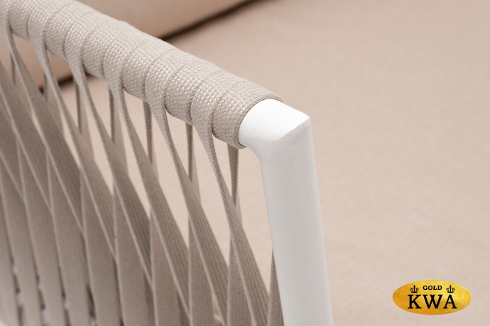 "Касабланка" диван 2-местный плетеный из роупа, каркас алюминий светло-серый (RAL7035) шагрень, роуп серо-коричневый 23мм, ткань бежевая интерьерная