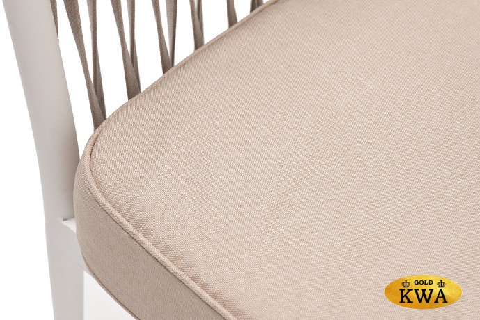 "Касабланка" диван 2-местный плетеный из роупа, каркас алюминий светло-серый (RAL7035) шагрень, роуп серо-коричневый 23мм, ткань бежевая интерьерная