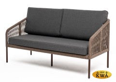 "Канны" диван 2-местный плетеный из роупа, каркас алюминий темно-серый (RAL7024) муар, роуп коричневый круглый, ткань серая 017