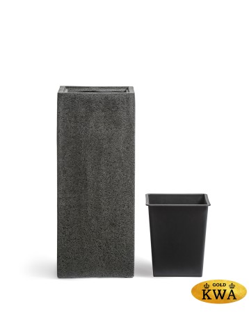 Кашпо TREEZ Effectory Stone Высокий куб Тёмно-серый камень 31х31 см, в-60 см