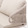 "Милан" диван 3-местный плетеный из роупа, каркас алюминий белый муар, роуп бежевый круглый, ткань бежевая 052