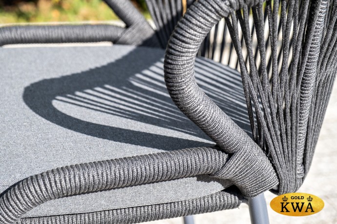 "Милан" стул плетеный из роупа, каркас алюминий темно-серый (RAL7024) шагрень, роуп темно-серый круглый, ткань темно-серая 019